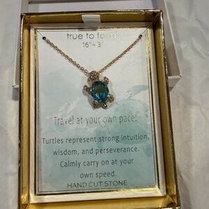 True to Form Blue Turtle Pendant Necklace – 16” + 3” Extender – Hand Cut Stone